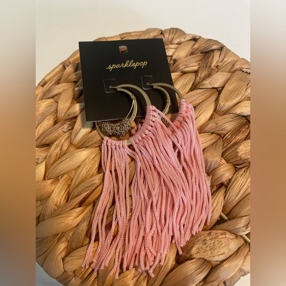 Sparklepop Pink Tassel Hoop Earrings‎